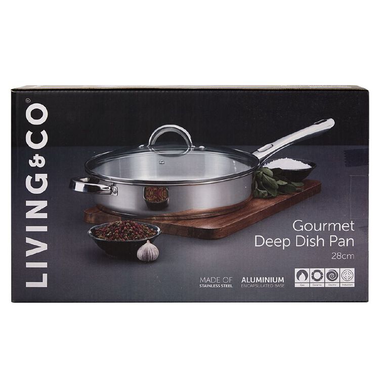 Living & Co Gourmet Stainless Steel Deep Dish Pan Silver 28cm Silver The Warehouse