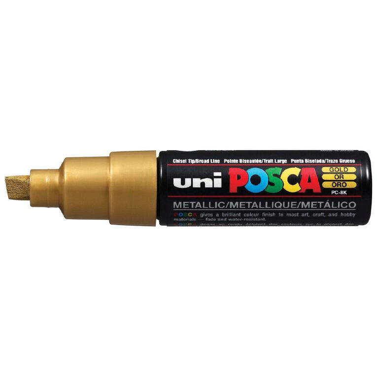 Uni Posca Marker 8.0mm Chisel Gold, , hi-res