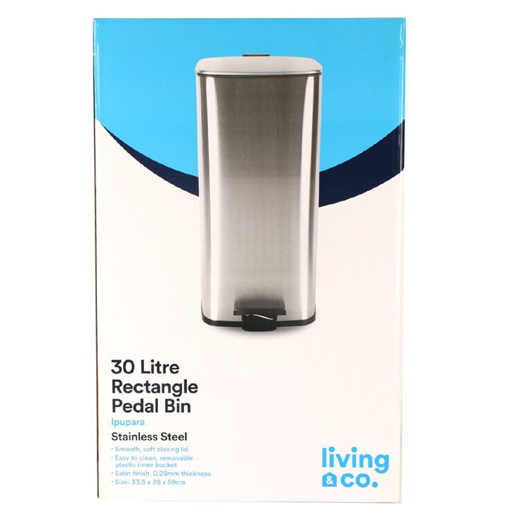Living & Co Rectangle Pedal Bin Stainless Steel 30L, , hi-res
