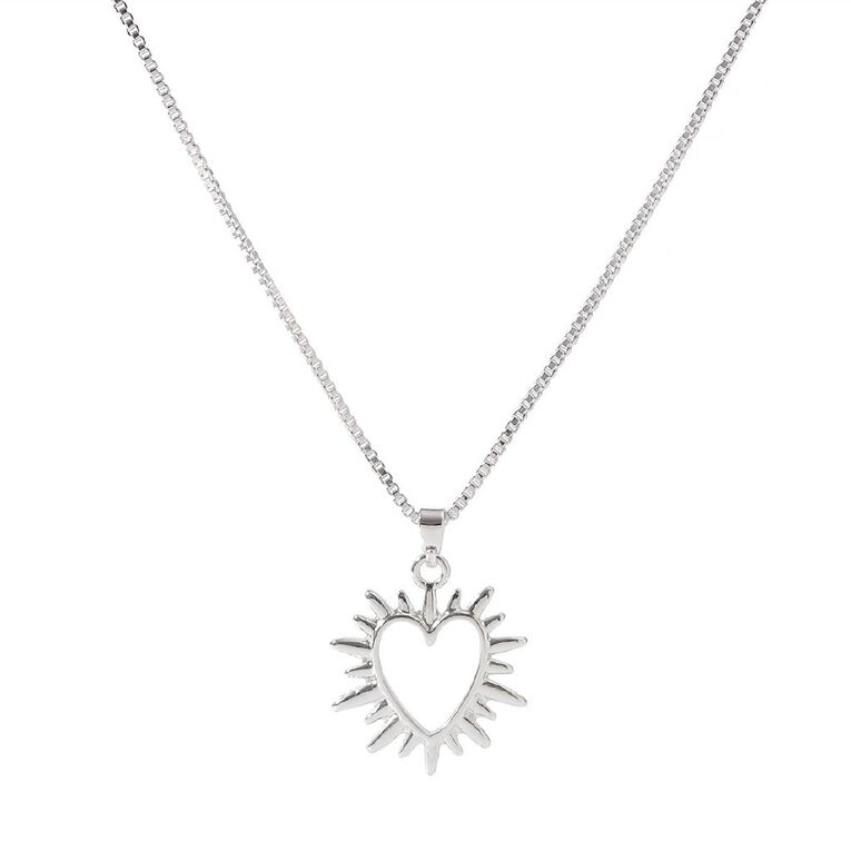 Silver Plated Heart Sunray Necklace, , hi-res