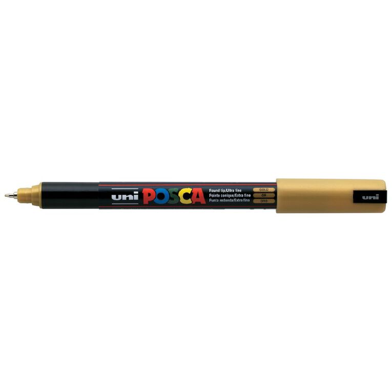 Uni Posca Marker 0.7mm Ultra-Fine Pin Tip Gold, , hi-res