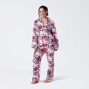 Hello Kitty Women's Flannelette Button Up Pyjama Set
