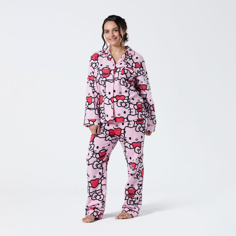 Hello Kitty Women's Flannelette Button Up Pyjama Set, Pink Light, hi-res