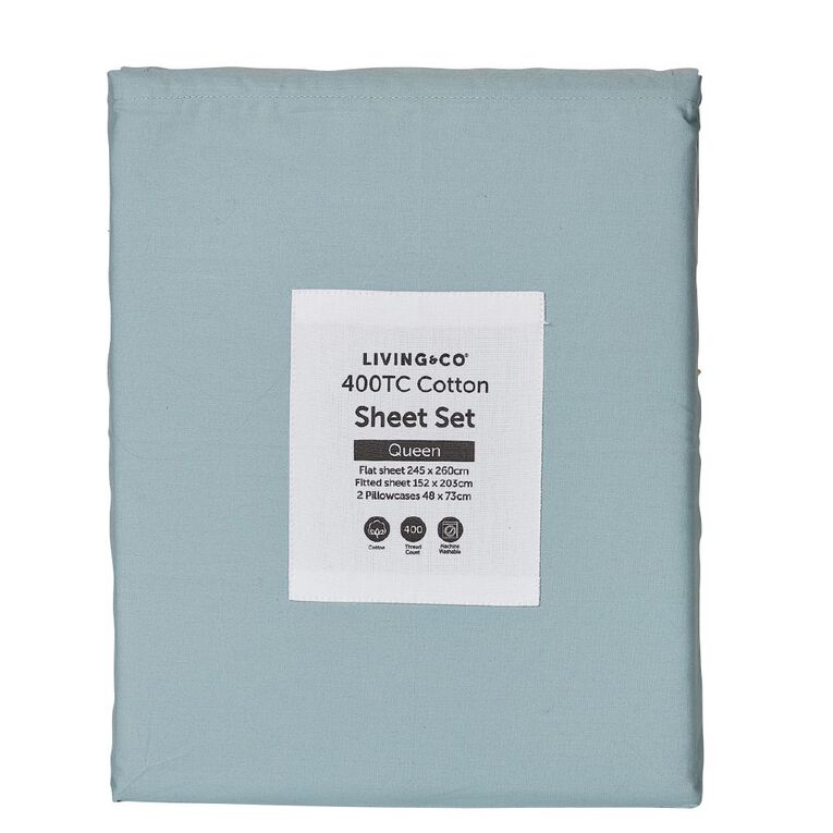 Living & Co Cotton 400 Thread Count Sheet Set Blue Mid The Warehouse