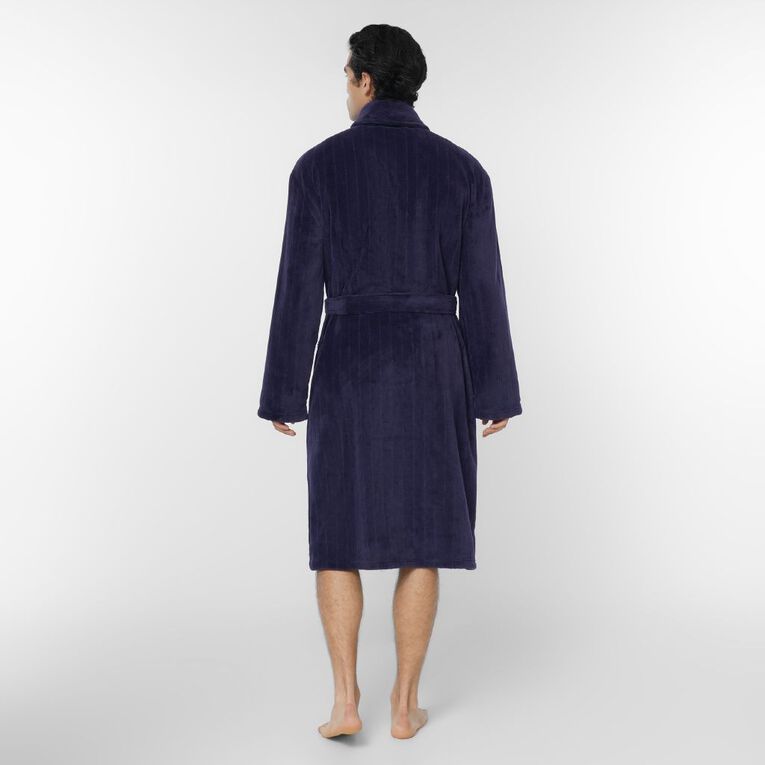 H&H Men's Coral Fleece Robe, Blue Dark, hi-res