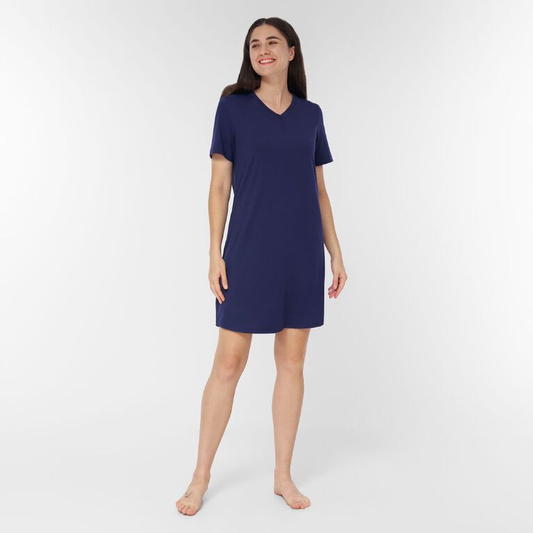 H&H Women's Comfy Short Sleeve Nightie, Blue Dark, hi-res
