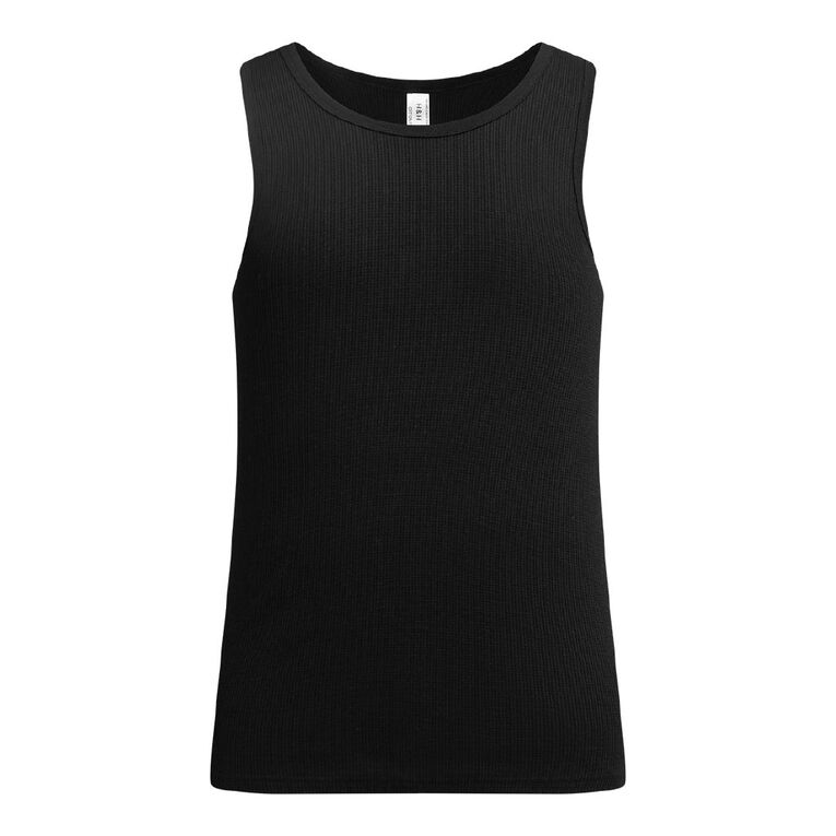 H&H Men's Waffle Singlet 2 Pack, Black/White, hi-res