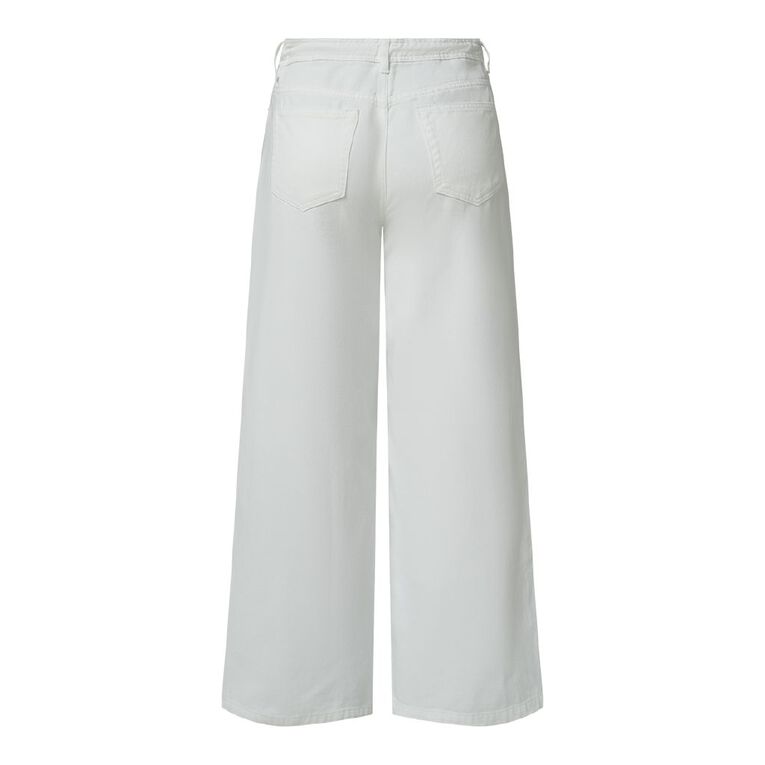 H&H Women's Mid Rise Wide Leg Belt Jeans, White, hi-res