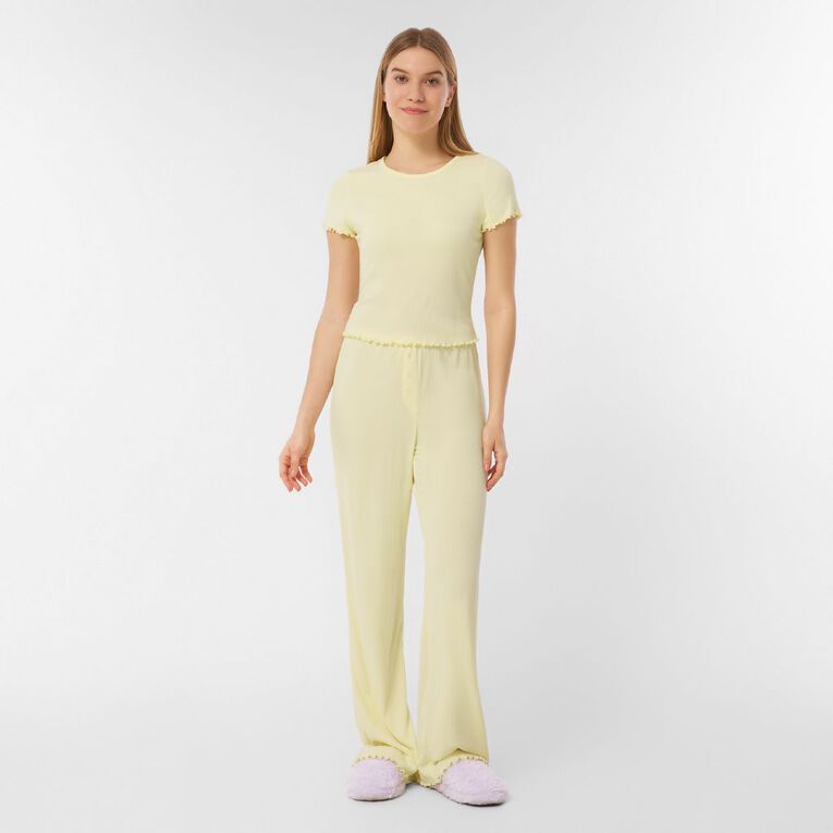 H&H Women's Pointelle Sleep Baby Tee, Yellow Light, hi-res