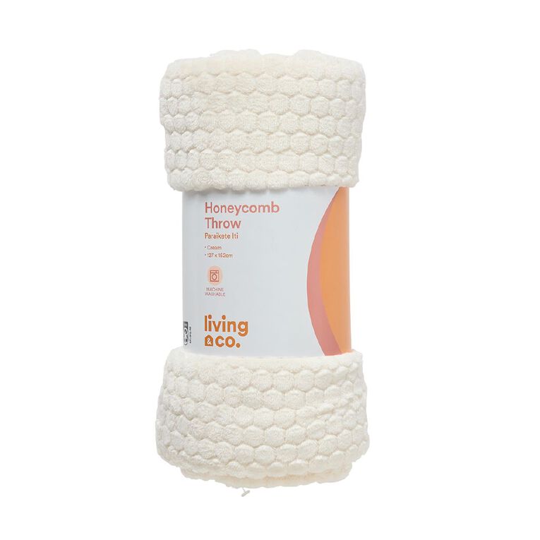 Living & Co Throw Honeycomb Cream 127cm x 152cm, , hi-res