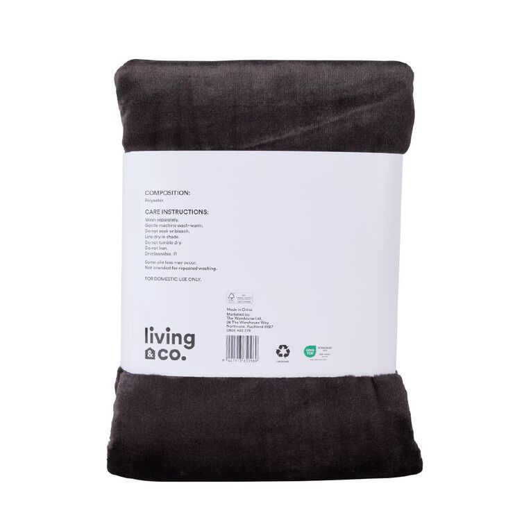 Living & Co 400gsm Mink Feel Blanket Black Queen, , hi-res