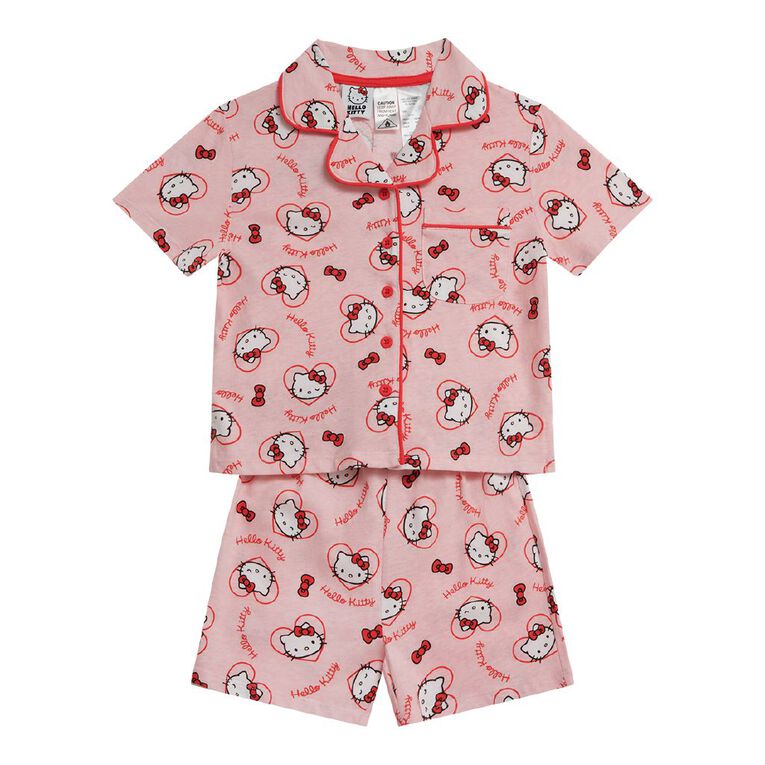 Hello Kitty Girls' Short Sleeve Button Up Pyjama Set, Pink Light, hi-res