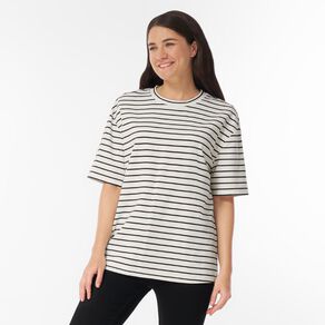 H&H Women's Short Sleeve Boxy Stripe Tee