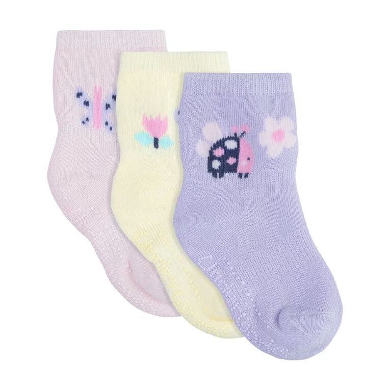 Underworks Infants' Cushioned Stay On Socks 3 Pack, Pink, hi-res