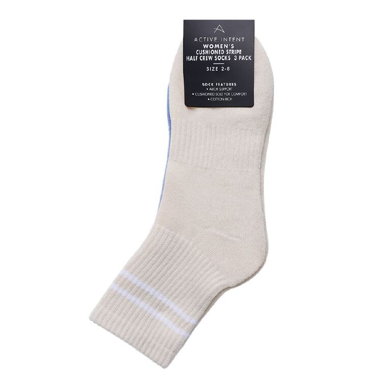 Active Intent Women's Stripe Half Crew Socks 3 Pack, Natural, hi-res