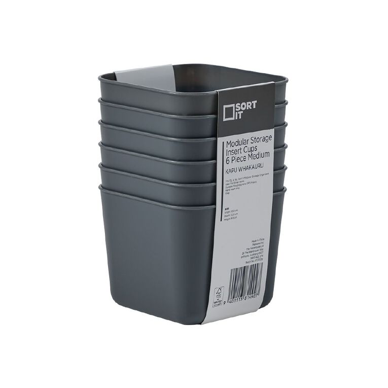 Sort It Modular Storage Medium Insert Cups 6 Piece Grey, , hi-res