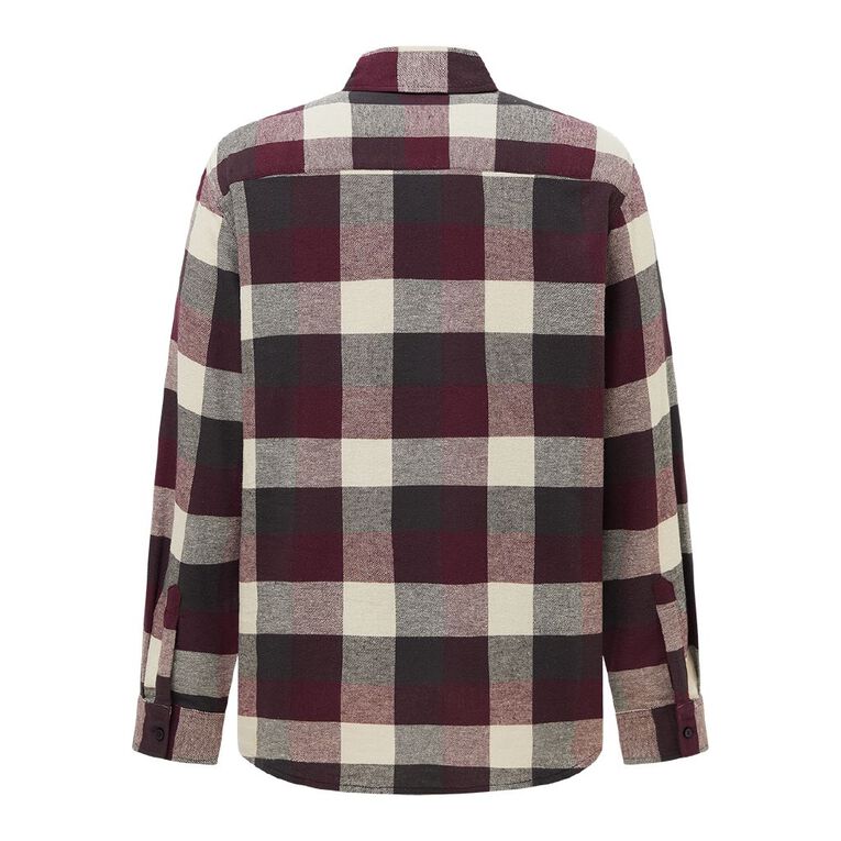 H&H Men's Brushed Flannel Shirt, Burgundy, hi-res