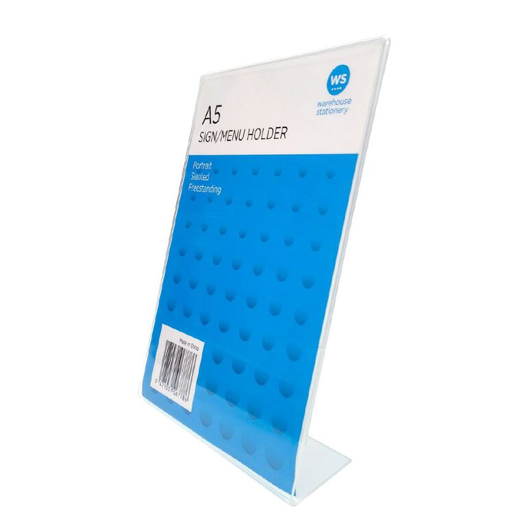 WS Slanted Portrait Sign Menu/Holder Clear A5, , hi-res