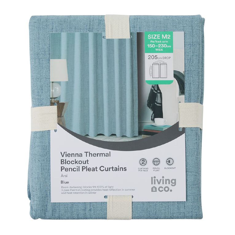 Living & Co Vienna Curtains Blue 150-230cm Wide/205cm Drop, , hi-res