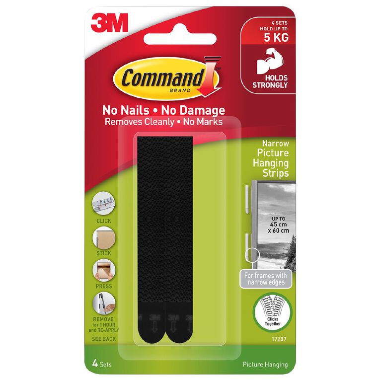 Command Picture Hanging Strips Narrow Black, , hi-res