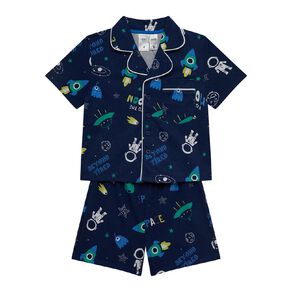 H&H Boys' Button Up Short Sleeve Knit Pyjama Set