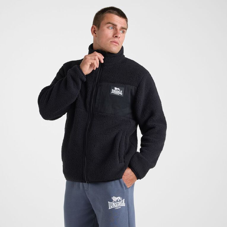 Lonsdale Men's Street Sherpa Zip Thru, Black, hi-res