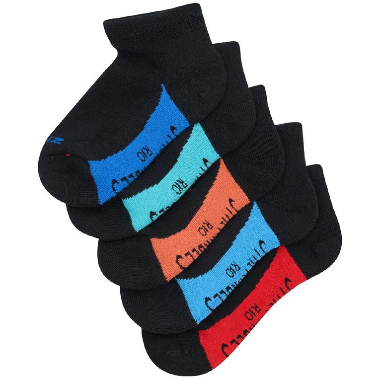Rio Boys' Stretchable Low Cut Socks 5 Pack, Black, hi-res
