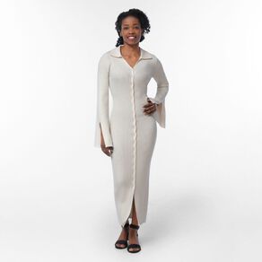 H&H Women's Rib Knit Collar Midi Dress