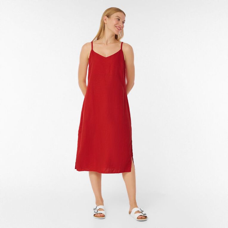 H&H Women's Sleeveless Linen Blend Slip Dress, Red, hi-res