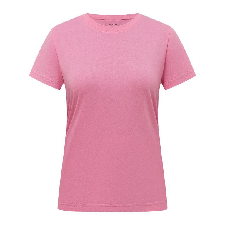 H&H Women's Short Sleeve Crew Neck Cotton Tee, Pink Mid, hi-res