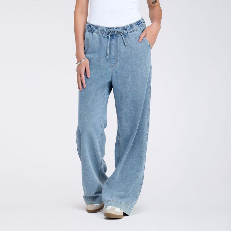 H&H Women's Wide Leg Pull On Jeans, Denim Light, hi-res