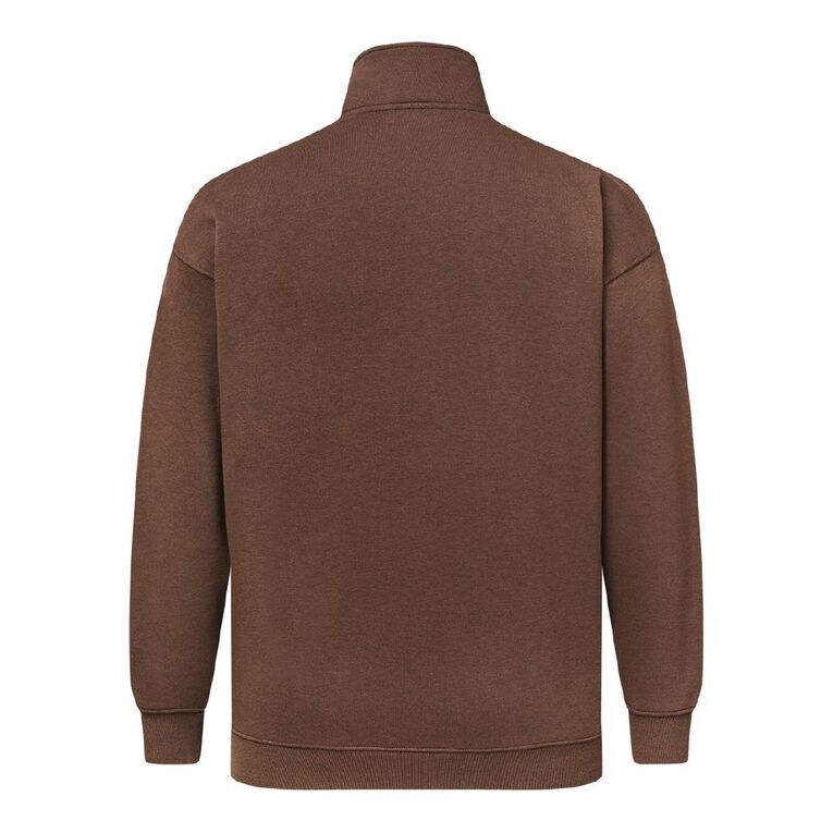 H&H Women's Long Sleeve Oversized BF 1/4 Zip, Brown Mid, hi-res