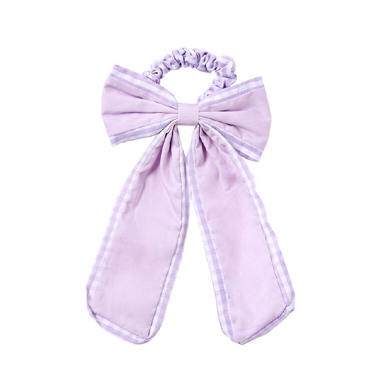 Poppi Bow Hair Clip Gingham Purple Mid, , hi-res