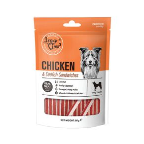 jerky time chicken & codfish sandwiches dog treats 80 g