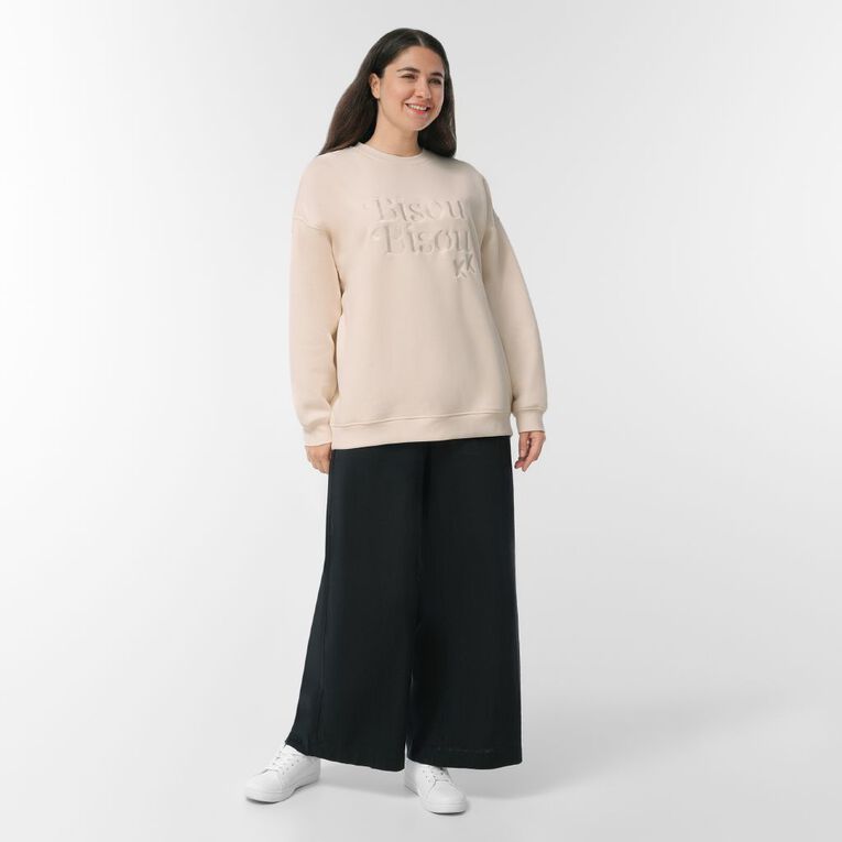 H&H Women's Long Sleeve Oversized Crew, Cream, hi-res