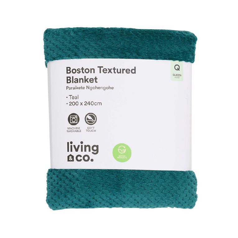 Living & Co Textured Boston Blanket Teal Queen, , hi-res