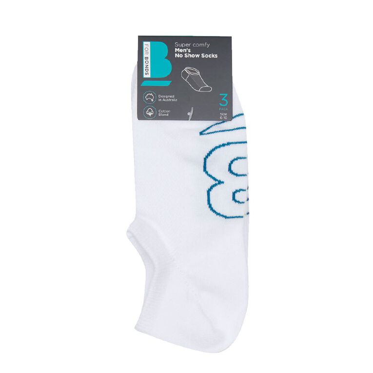 B FOR BONDS Men's No Show Socks 3 Pack, White, hi-res
