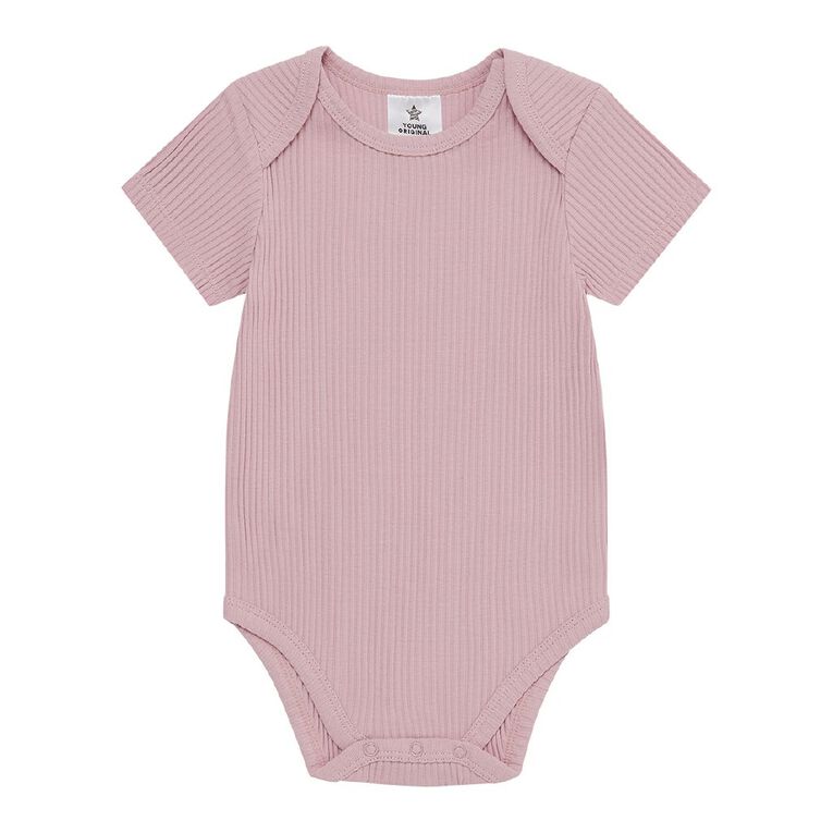 Young Original Babies' Short Sleeve Rib Bodysuit 3 Pack, Pink Light, hi-res
