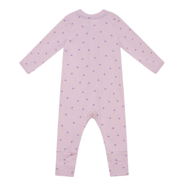 Young Original Babies' Zip-Thru Footless All-in-One, Pink Light HEARTS, hi-res