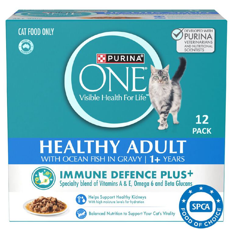 PURINA ONE Healthy Adult with Ocean Fish in Gravy Wet Cat Food 12 x 70g, , hi-res