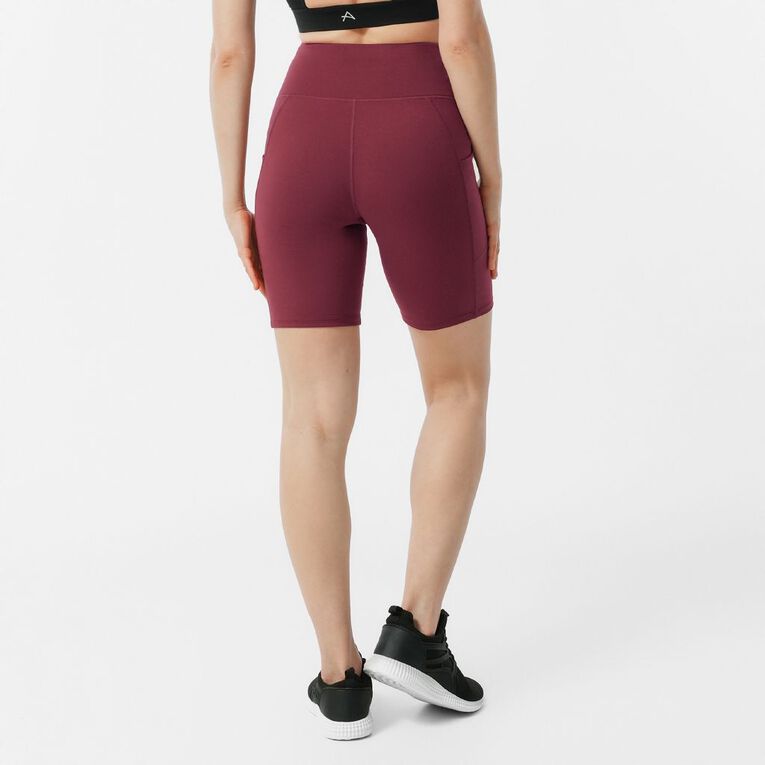 Active Intent Women's Pocket Bike Shorts, Red Dark, hi-res