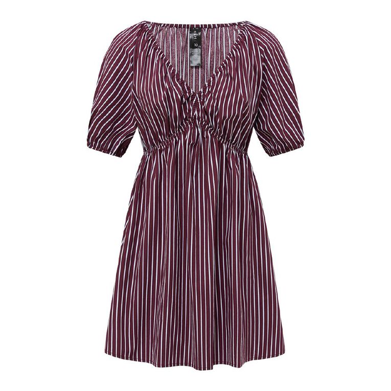 H&H Women's Short Sleeve Puff Sleeve Mini Dress, Red Dark, hi-res