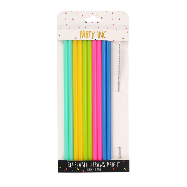 Party Inc Reuseable Straw Bright 10 Pack, , hi-res