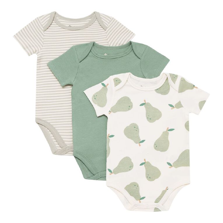 Young Original Babys' Short Sleeve Printed Bodysuit 3 Pack, Cream PEAR, hi-res