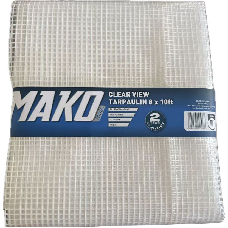 Mako Clear View PE Tarpaulin 135gsm 8x10ft Finished Size, , hi-res
