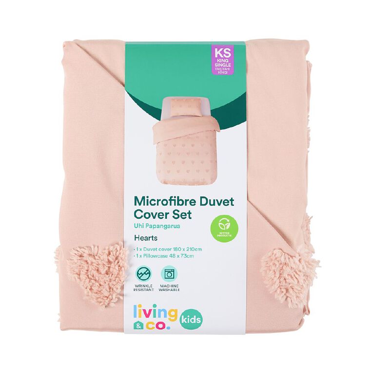 Living & Co Kids Duvet Cover Tufted Hearts King Single, , hi-res