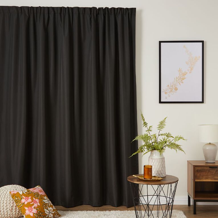 Living & Co Demi Blockout Curtain Black 150-230cm Wide/205cm Drop, Black, hi-res
