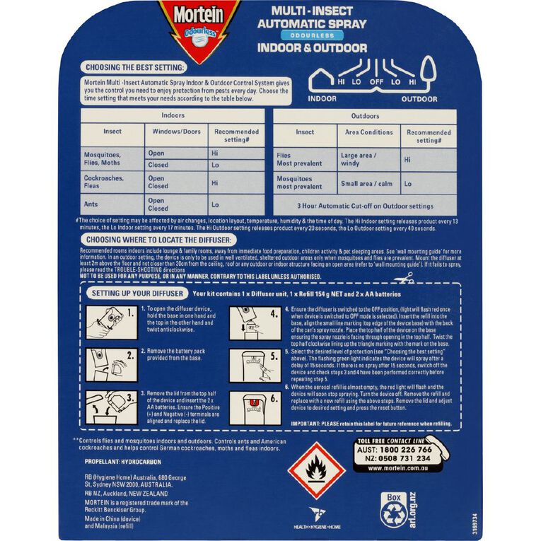 Mortein Indoor and Outdoor Auto Insect Control System Odourless 154G, , hi-res