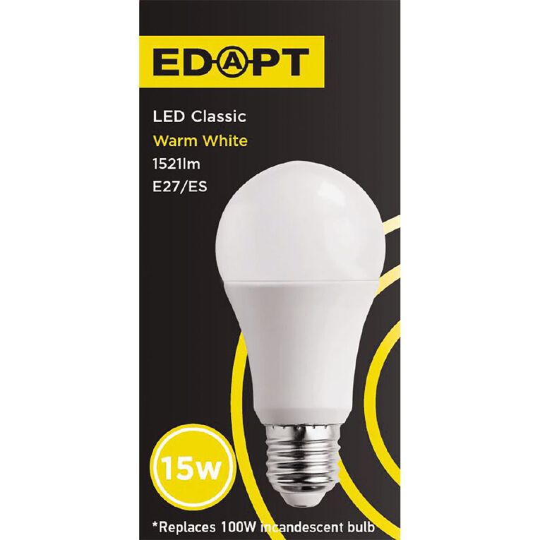 Edapt LED E27 Classic Light Bulb 15W Warm White, , hi-res