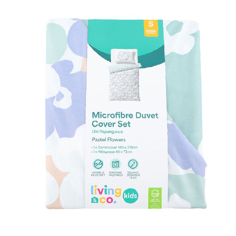 Living & Co Kids Microfibre Duvet Cover Set Pastel Flowers Single, , hi-res
